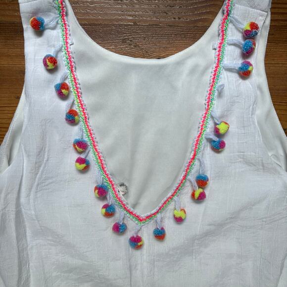 Entro white pom pom low back sleeveless coverup dress SIZE L - Picture 5 of 6